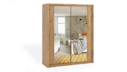 Arte Bono Sliding Door Wardrobe With Mirrors - Elevate Your Bedroom's Elegance In Oak Artisan - W1800mm X H2150mm X D620mm - thumbnail 1