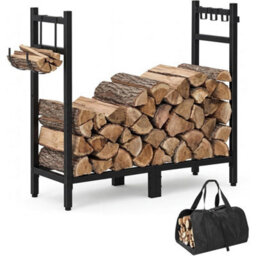 Outdoor Firewood Rack Metal Wood Logs Holder With Carry Bag For Patio - thumbnail 3