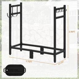 Outdoor Firewood Rack Metal Wood Logs Holder With Carry Bag For Patio - thumbnail 2