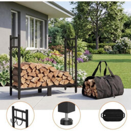 Outdoor Firewood Rack Metal Wood Logs Holder With Carry Bag For Patio - thumbnail 4