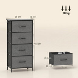Homcom Fabric Chest Of Drawers, 4 Drawer Dresser For Bedroom, Charcoal Grey - thumbnail 3