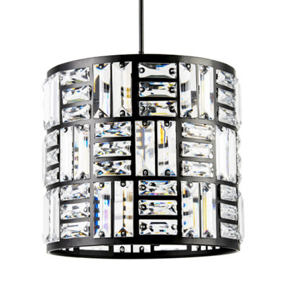 Happy Homewares Modern Circular Drum Matte Black Pendant Shade With Clear Acrylic Rods - image 1