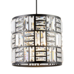 Happy Homewares Modern Circular Drum Matte Black Pendant Shade With Clear Acrylic Rods - thumbnail 2