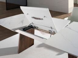 Angel Cerda Elegant Oval Barrel Extending Dining Table In Porcelain Marble And Walnut - thumbnail 4