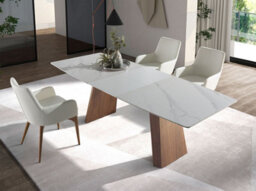 Angel Cerda Elegant Oval Barrel Extending Dining Table In Porcelain Marble And Walnut - thumbnail 3