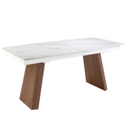 Angel Cerda Elegant Oval Barrel Extending Dining Table In Porcelain Marble And Walnut - thumbnail 6