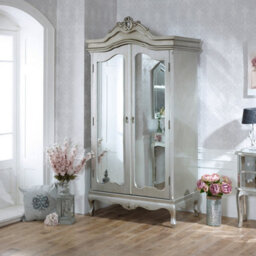 Melody Maison Silver Mirrored Double Wardrobe & Large Dressing Table Set - Tiffany Range - thumbnail 5
