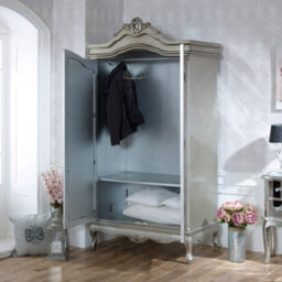 Melody Maison Silver Mirrored Double Wardrobe & Large Dressing Table Set - Tiffany Range - thumbnail 4
