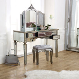 Melody Maison Silver Mirrored Double Wardrobe & Large Dressing Table Set - Tiffany Range - thumbnail 2