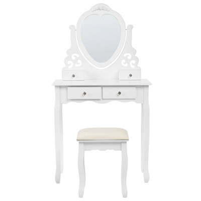 Wyld And Coco Glam Design Dressing Table White Mdf With Solid Wood Legs, 138 X 74 Cm, 4 Drawers, Crystal Handles - image 1