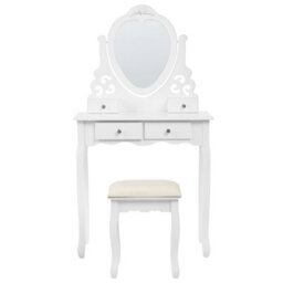 Wyld And Coco Glam Design Dressing Table White Mdf With Solid Wood Legs, 138 X 74 Cm, 4 Drawers, Crystal Handles - thumbnail 1