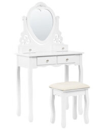 Wyld And Coco Glam Design Dressing Table White Mdf With Solid Wood Legs, 138 X 74 Cm, 4 Drawers, Crystal Handles - thumbnail 3
