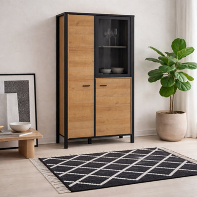 Wyld Haus Egtved Black & Riviera Oak-Effect Display Cabinet 2 Doors 1 Shelf - image 1