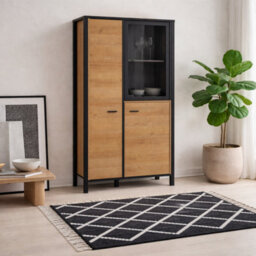 Wyld Haus Egtved Black & Riviera Oak-Effect Display Cabinet 2 Doors 1 Shelf - thumbnail 1