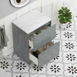 Royal Bathrooms Royal Bathroom Elmore 600mm Matt Pebble Grey Freestanding Countertop Bathroom Vanity Unit 2 Drawer With Art Square Basin - thumbnail 6