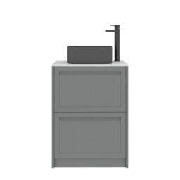 Royal Bathrooms Royal Bathroom Elmore 600mm Matt Pebble Grey Freestanding Countertop Bathroom Vanity Unit 2 Drawer With Art Square Basin - thumbnail 7