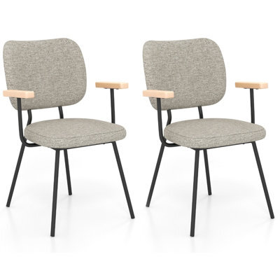 Costway Set Of 2 Dining Chair Padded Kitchen Armchairs Accent Chair W/ Linen Fabric - image 1