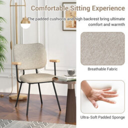 Costway Set Of 2 Dining Chair Padded Kitchen Armchairs Accent Chair W/ Linen Fabric - thumbnail 7