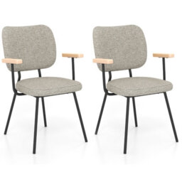 Costway Set Of 2 Dining Chair Padded Kitchen Armchairs Accent Chair W/ Linen Fabric - thumbnail 1