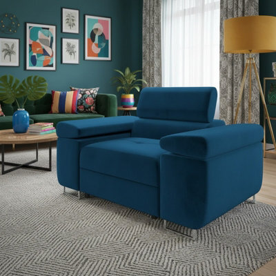 Torezio Armchair With Adjustable Headrests Living Room Upholstered Chipboard Frame Wave Spring 134X102X7090Cm Blue - image 1