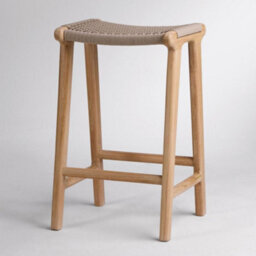 Where Saints Go Ltd London Backless Counter Stool, Grey Woven Rope Seat, Natural Teak Frame, 66Cm By Where Saints Go - thumbnail 5