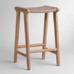 Where Saints Go Ltd London Backless Counter Stool, Grey Woven Rope Seat, Natural Teak Frame, 66Cm By Where Saints Go - thumbnail 6