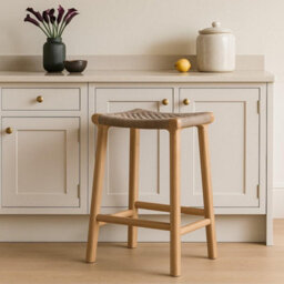 Where Saints Go Ltd London Backless Counter Stool, Grey Woven Rope Seat, Natural Teak Frame, 66Cm By Where Saints Go - thumbnail 1