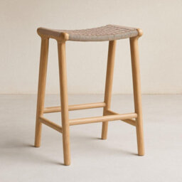 Where Saints Go Ltd London Backless Counter Stool, Grey Woven Rope Seat, Natural Teak Frame, 66Cm By Where Saints Go - thumbnail 2