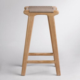 Where Saints Go Ltd London Backless Counter Stool, Grey Woven Rope Seat, Natural Teak Frame, 66Cm By Where Saints Go - thumbnail 7