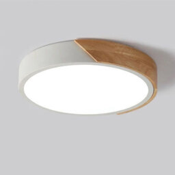 UKEW Modern Led Ceiling & Wall Light Fixture 36W White & Wood Finish