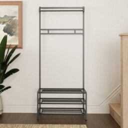 Fwstyle 3 Tier Industrial Style Hallway Storage Rail Shoe Rack - thumbnail 4