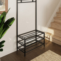 Fwstyle 3 Tier Industrial Style Hallway Storage Rail Shoe Rack - thumbnail 3