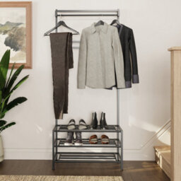Fwstyle 3 Tier Industrial Style Hallway Storage Rail Shoe Rack - thumbnail 2