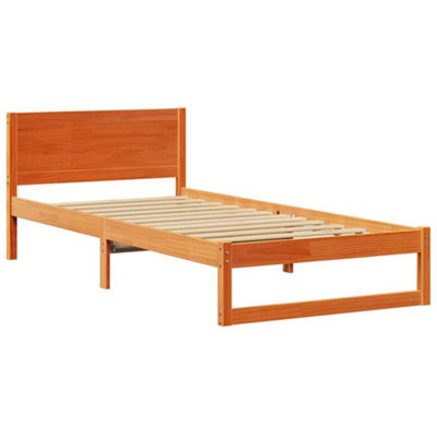 Berkfield Modern Bed Frame Wax Brown Solid Wood Single Bed Frame Rectangular - image 1