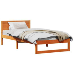Berkfield Modern Bed Frame Wax Brown Solid Wood Single Bed Frame Rectangular - thumbnail 3