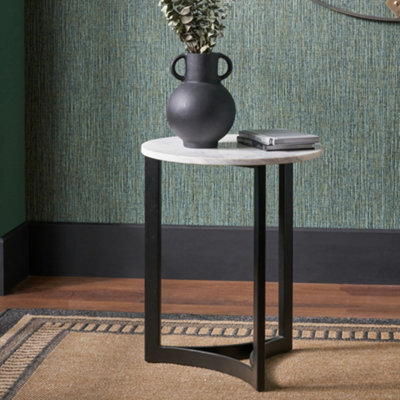 Pacific Lifestyle White Marble Round Side Table With Curved Black Metal Legs, Real Stone 46Cm, Hendrick - image 1