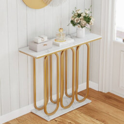Gainoom 100 Cm Console Table Faux Marble Entryway Table With Anti-Tipping Kits - thumbnail 3