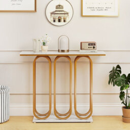 Gainoom 100 Cm Console Table Faux Marble Entryway Table With Anti-Tipping Kits - thumbnail 4