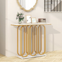 Gainoom 100 Cm Console Table Faux Marble Entryway Table With Anti-Tipping Kits - thumbnail 5