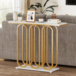 Gainoom 100 Cm Console Table Faux Marble Entryway Table With Anti-Tipping Kits - thumbnail 6