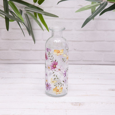 Annibells Meadow Floral Vintage Clear Glass Bottle Bud Vases (17699) - Small - image 1