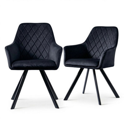 Evre Mason Black Velvet Dining Chairs Set Of 2 Upholstered Chairs With Arms & Metal Legs - image 1