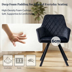 Evre Mason Black Velvet Dining Chairs Set Of 2 Upholstered Chairs With Arms & Metal Legs - thumbnail 6