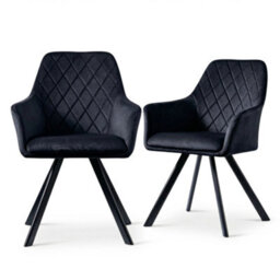 Evre Mason Black Velvet Dining Chairs Set Of 2 Upholstered Chairs With Arms & Metal Legs - thumbnail 1