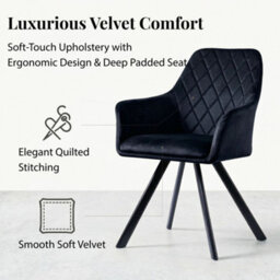 Evre Mason Black Velvet Dining Chairs Set Of 2 Upholstered Chairs With Arms & Metal Legs - thumbnail 4