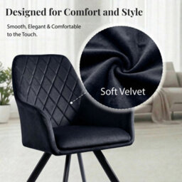Evre Mason Black Velvet Dining Chairs Set Of 2 Upholstered Chairs With Arms & Metal Legs - thumbnail 3