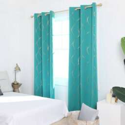 Deconovo Eyelet Blackout Curtains, Thermal Insulated Curtains, Gold Wave Foil Printed Curtains, W46 X L90 Inch, Turquoise, 1 Pair - thumbnail 4