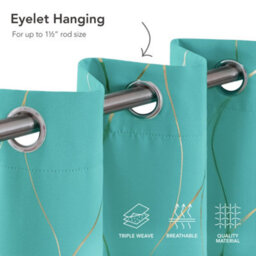 Deconovo Eyelet Blackout Curtains, Thermal Insulated Curtains, Gold Wave Foil Printed Curtains, W46 X L90 Inch, Turquoise, 1 Pair - thumbnail 6