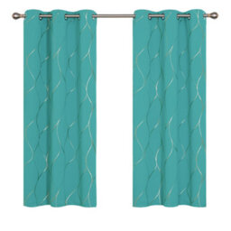 Deconovo Eyelet Blackout Curtains, Thermal Insulated Curtains, Gold Wave Foil Printed Curtains, W46 X L90 Inch, Turquoise, 1 Pair - thumbnail 1