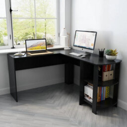 Black Corner Office Desk W/ Shelves L-Shaped Computer Desk Pc Table 130X140Cm - thumbnail 4